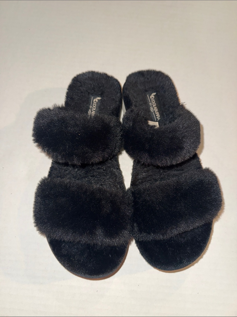 Koolaburra Black Faux Fur Double Strap Slide Sandals